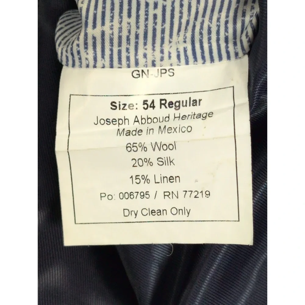 Joseph Abboud Heritage Sport Coat Mens 54R Navy Windowpane Wool Silk Linen
